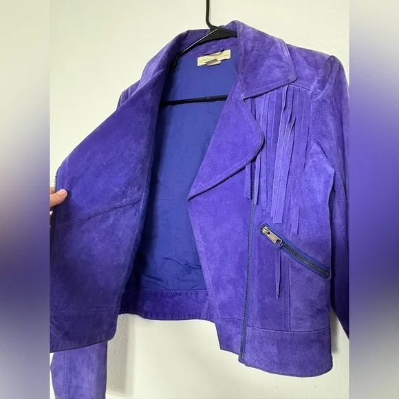 Staring at Stars Genuine Royal Purple Leather Suede Collared Jacket Size Small - Picture 5 of 13